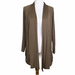 LOGO Lori Goldstein Brown Cardigan Top Pockets Sz. XS